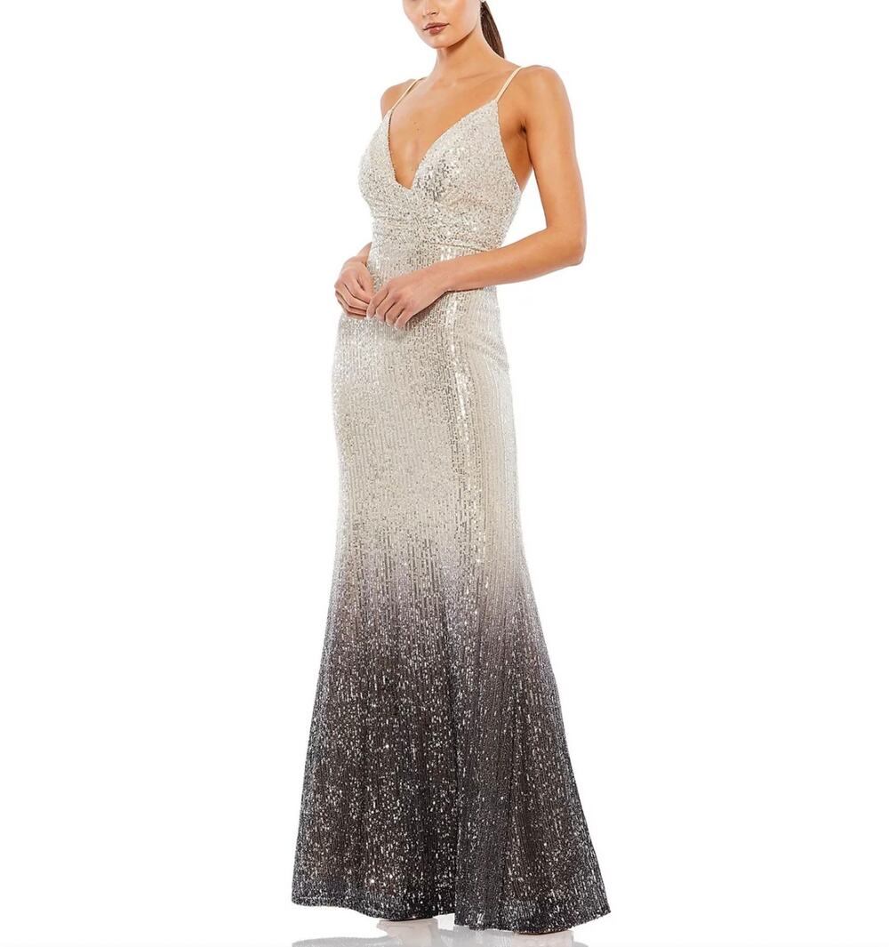 Mac Duggal 70142 Black and Gold Evening Gown Sequined Ombre Column Dress Size 6